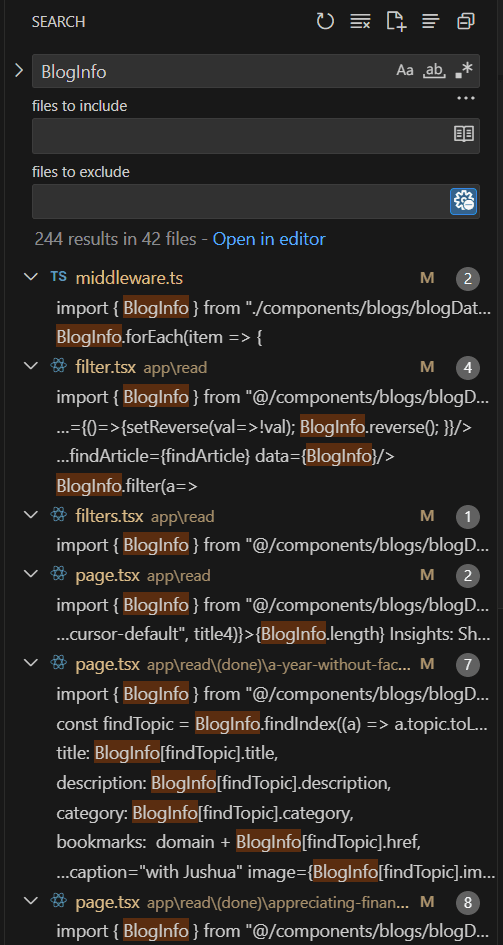 VSCode search for variable references