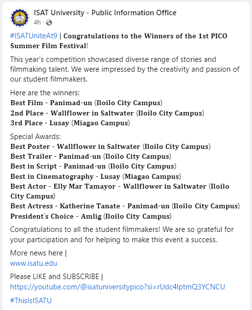 University PIO Announcement of winners online